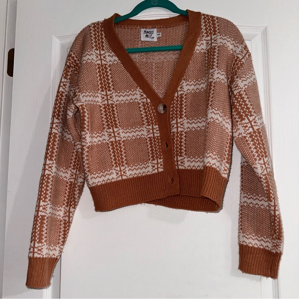 Princess Polly pink plaid cardigan
